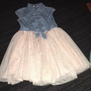 Guess girls denim to lace tie front dress